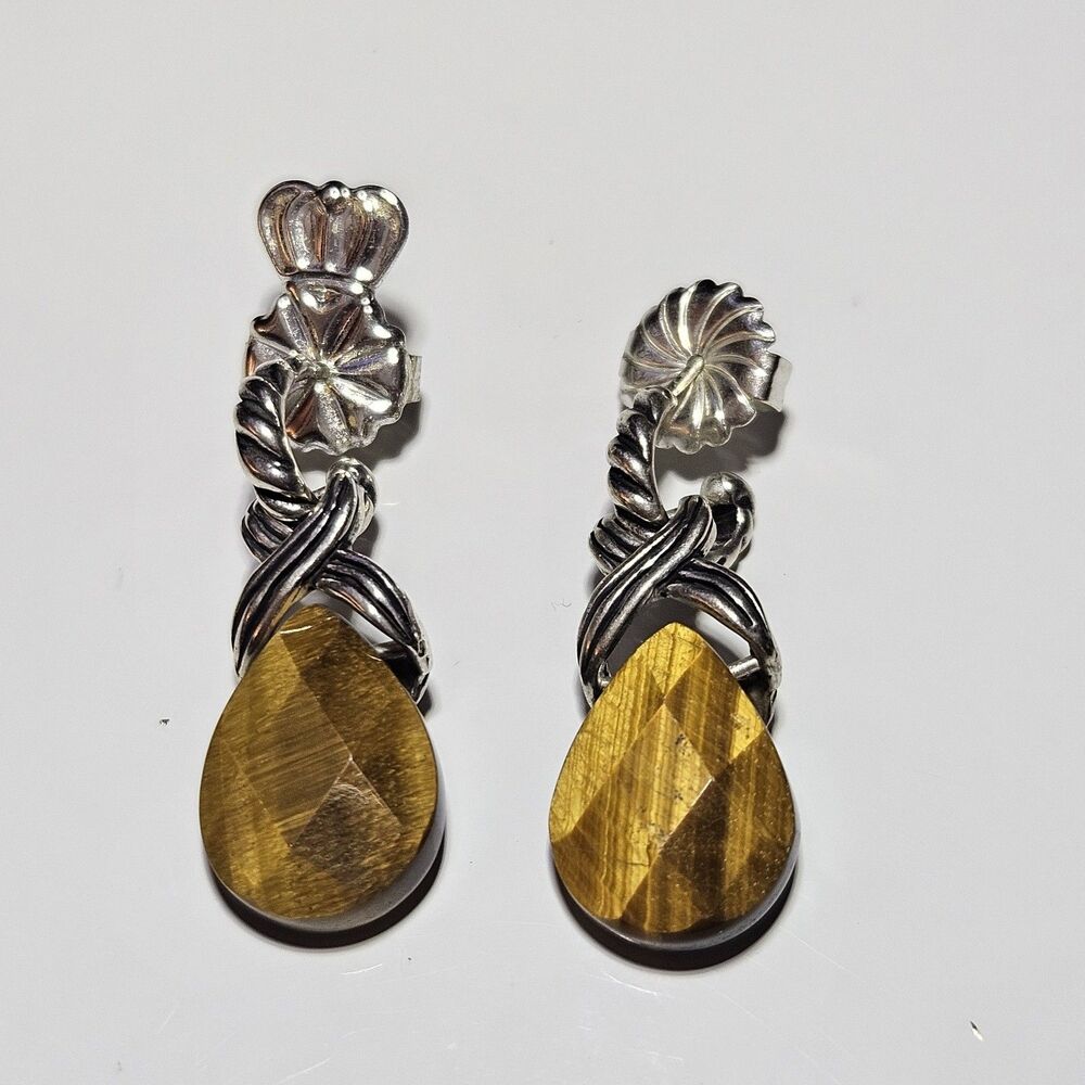 Carolyn Pollack Vintage Southwestern Style Sterling Tiger Eye Dangle Earrings
